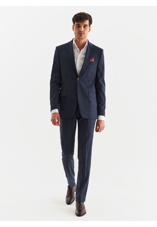 Pako Lorente - PAKO LORENTE – Granatowa marynarka garniturowa w kratę. Okazja: na komunię, na ślub cywilny, na urodziny, na wesele. Kolor: niebieski. Materiał: wełna