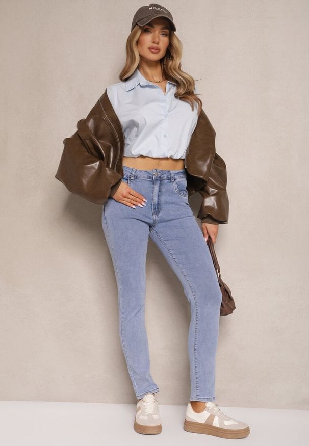 Renee - Jasnoniebieskie Jeansy z Bawełną Typu Skinny Novanisse. Okazja: na co dzień. Stan: podwyższony. Kolor: niebieski. Styl: casual