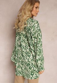 Renee - Zielona Koszula z Wzorzystego Materiału z Długimi Rękawami Cyllia. Okazja: na co dzień. Kolor: zielony. Materiał: materiał. Długość rękawa: długi rękaw. Długość: długie. Styl: casual #3