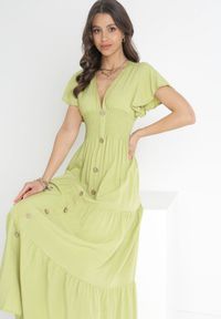 Born2be - Jasnozielona Sukienka z Wiskozy Heeny. Okazja: na randkę, na co dzień. Kolor: zielony. Materiał: wiskoza. Wzór: aplikacja, gładki. Sezon: lato. Styl: casual. Długość: maxi #2