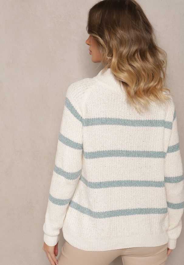 Renee - Beżowo-Zielony Sweter w Poziome Pasy z Domieszką Wiskozy Tintarina. Okazja: na co dzień. Kolor: zielony. Materiał: wiskoza. Styl: elegancki, casual