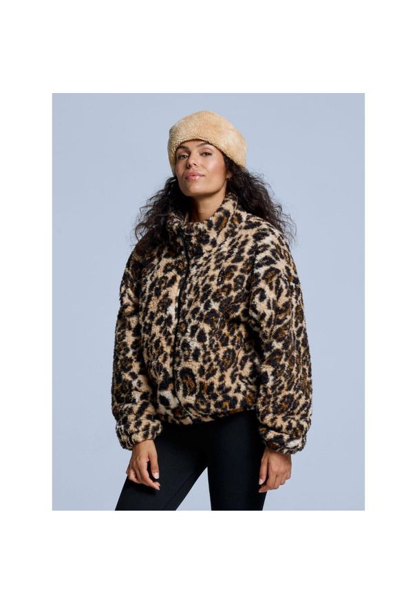 POEDERBAAS - Kurtka Fluffy - Damska - Cztery pory roku - Miś Teddy - Wzór w panterkę. Kolor: brązowy. Materiał: poliester. Wzór: motyw zwierzęcy. Sezon: zima. Sport: narciarstwo