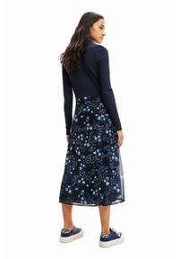 Desigual sukienka kolor granatowy midi rozkloszowana. Kolor: niebieski. Materiał: materiał, wiskoza. Długość rękawa: długi rękaw. Typ sukienki: rozkloszowane. Długość: midi #3
