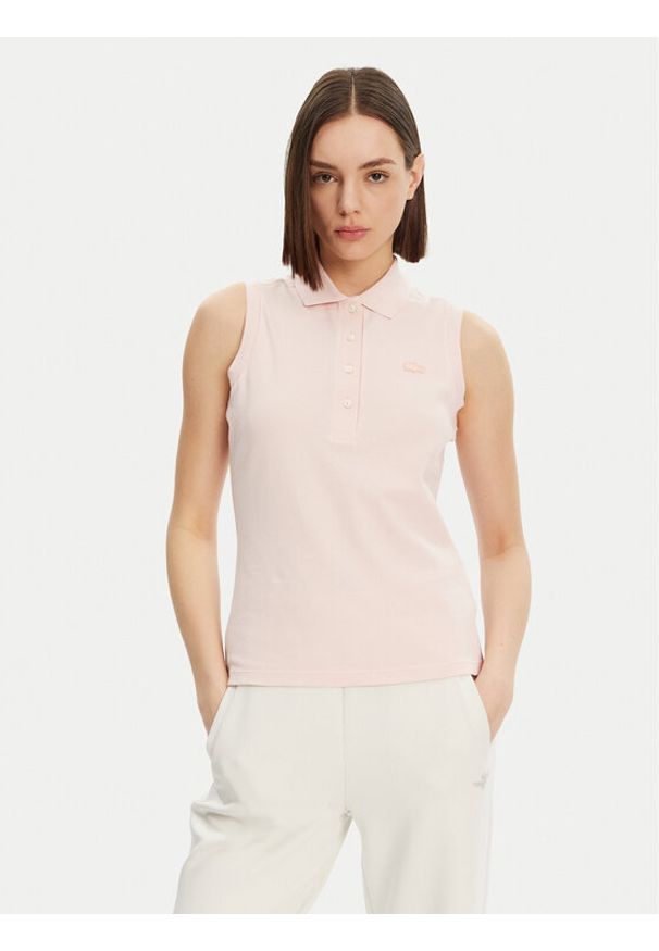 Lacoste Polo PF5445 Różowy Slim Fit. Typ kołnierza: polo. Kolor: różowy. Materiał: bawełna