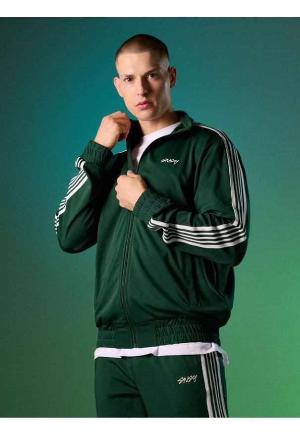 Sinsay - Bluza bomberka z lampasami - zielony. Kolor: zielony