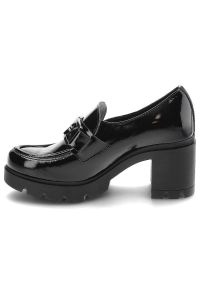Czarne Półbuty Lemar Damskie Eleganckie Buty. Okazja: na spotkanie biznesowe. Zapięcie: klamry. Kolor: czarny. Materiał: lakier, skóra. Obcas: na obcasie. Styl: elegancki. Wysokość obcasa: średni #5
