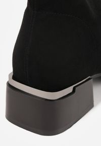 Born2be - Czarne Botki na Obcasie z Metaliczną Wstawką Iriseia. Kolor: czarny. Materiał: jeans. Obcas: na obcasie. Styl: elegancki, wizytowy. Wysokość obcasa: średni #4