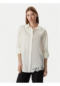 Karl Lagerfeld - KARL LAGERFELD Koszula B2W46034 Kremowy Oversize. Typ kołnierza: dekolt w karo. Kolor: kremowy. Materiał: bawełna #1