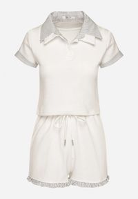 Born2be - Biały Bawełniany Komplet Szorty i Bluzka Typu Polo Addoria. Kolor: biały. Materiał: bawełna #3
