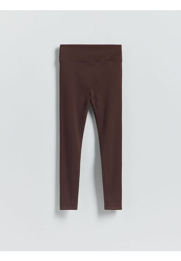 Reserved - Legginsy z szerokim pasem - ciemnobrązowy. Kolor: brązowy. Materiał: dzianina