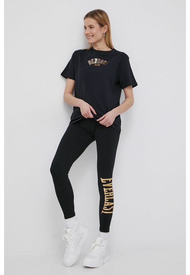EVERLAST - Everlast legginsy damskie kolor czarny z nadrukiem. Kolor: czarny. Materiał: dzianina. Wzór: nadruk