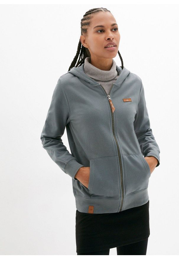 bonprix - Bluza rozpinana z kapturem, z czystej bawełny. Typ kołnierza: kaptur. Kolor: zielony. Materiał: bawełna, skóra