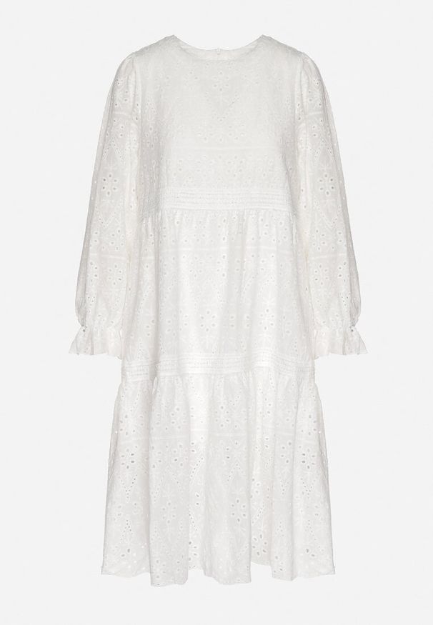 Born2be - Biała Ażurowa Rozkloszowana Sukienka z Bawełny Edilavia. Okazja: na imprezę, do pracy, na co dzień. Kolor: biały. Materiał: bawełna. Wzór: ażurowy. Sezon: lato. Styl: elegancki, casual