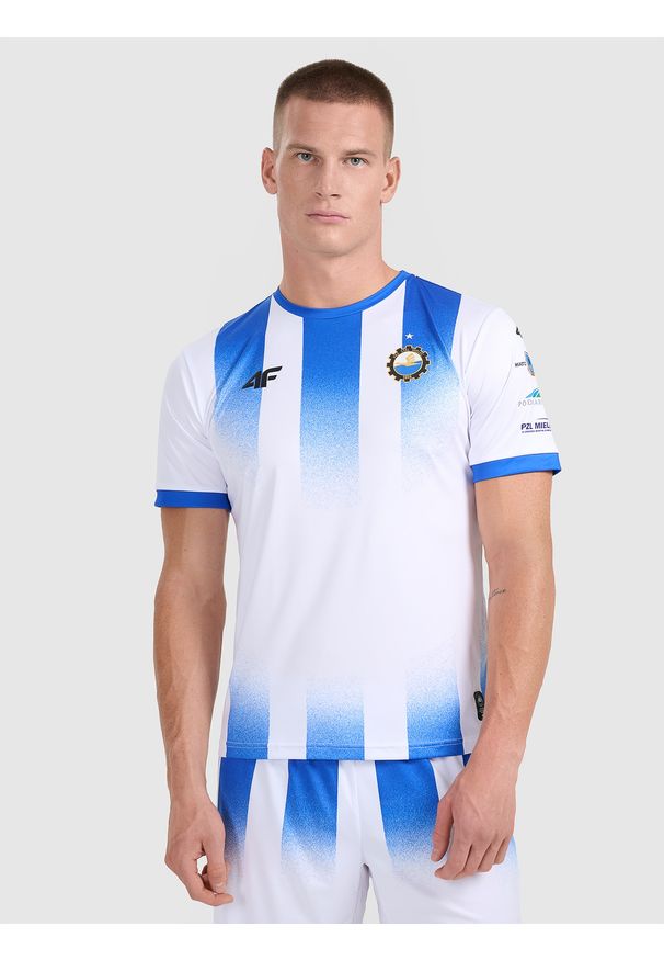 4f - 4F Koszulka klubowa domowa z sezonu 2025/26 męska 4F x Stal Mielec - biała XXL. Okazja: do domu. Kolor: biały. Materiał: włókno, dzianina. Długość: długie. Wzór: gradientowy. Styl: klasyczny, sportowy