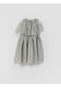 Reserved - Wzorzysta sukienka z bolerkiem - jasnoszary. Kolor: szary. Materiał: dzianina #1