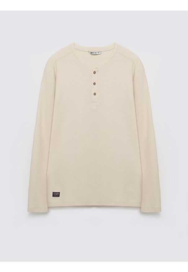 Big-Star - Bluzka męska z długim rękawem kremowa Merrts 103. Okazja: do pracy, na co dzień. Kolor: kremowy. Materiał: jeans, dzianina, skóra. Długość rękawa: długi rękaw. Długość: długie. Styl: casual