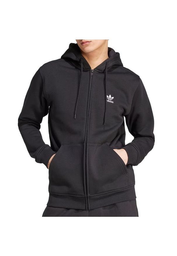 Adidas - Bluza męska adidas Originals Trefoil Essentials Full-Zip IW5791 - czarna. Okazja: na co dzień. Typ kołnierza: kaptur. Kolor: czarny. Materiał: materiał, bawełna, poliester. Wzór: aplikacja. Styl: casual, klasyczny
