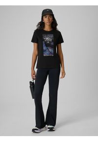 4f - 4F T-shirt regular z nadrukiem damski - czarny M. Okazja: na co dzień. Kolor: czarny. Materiał: dzianina, bawełna, dresówka, jeans. Wzór: nadruk. Styl: casual, klasyczny #2