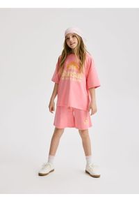 Reserved - Bawełniany komplet z nadrukiem - intensywny róż. Kolor: różowy. Materiał: bawełna. Wzór: nadruk