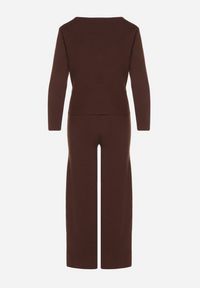 Born2be - Brązowy Dzianinowy Komplet z Wiskozą w Eleganckim Stylu Kardigan i Spodnie Delisana. Kolor: brązowy. Materiał: wiskoza, dzianina #5