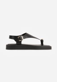Renee - Czarne Płaskie Sandały Typu Japonki z Paskiem na Palec Daeimeia. Okazja: na co dzień. Zapięcie: pasek. Kolor: czarny. Materiał: len. Sezon: lato. Styl: casual #8