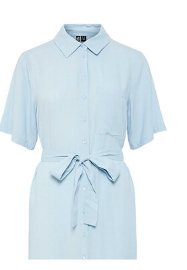 Pieces Sukienka koszulowa Pia 17152063 Niebieski Regular Fit. Kolor: niebieski. Materiał: len. Typ sukienki: koszulowe