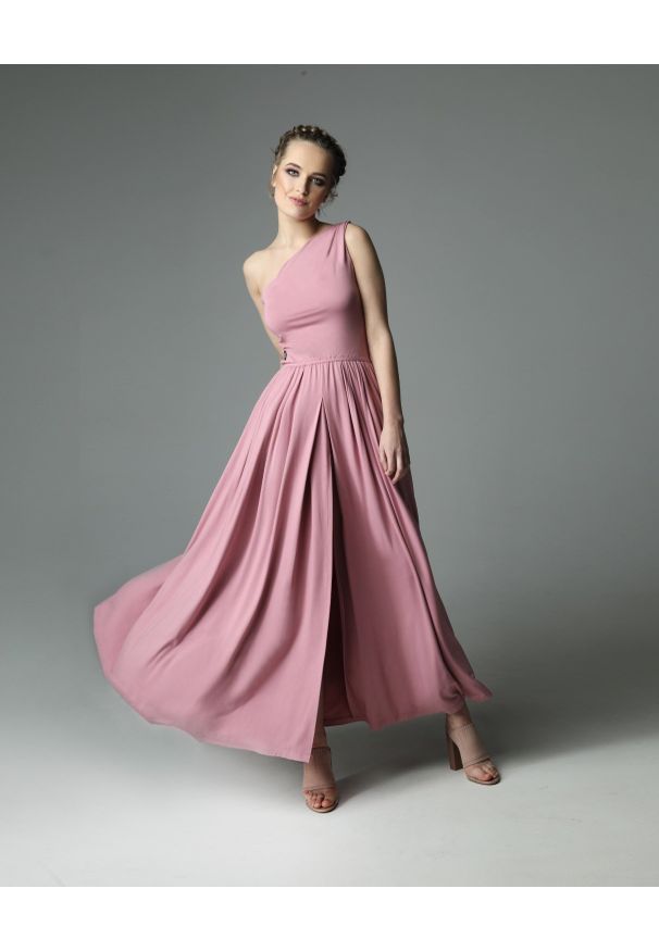 Madnezz - Sukienka Erin Wild - dirty pink. Kolor: różowy. Materiał: dzianina, wiskoza, elastan. Wzór: aplikacja. Typ sukienki: asymetryczne
