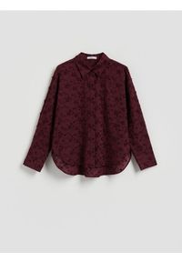Reserved - Bawełniana koszula z haftowaniem - burgundowy. Kolor: czerwony. Materiał: bawełna. Wzór: haft