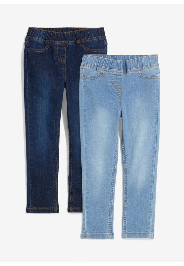 bonprix - Jegginsy mid waist (2 pary). Kolor: niebieski