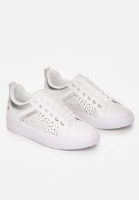 Born2be - Biało-Srebrne Buty Sportowe Hipho. Nosek buta: okrągły. Kolor: biały. Materiał: jeans, dresówka, materiał, skóra ekologiczna. Szerokość cholewki: normalna #3