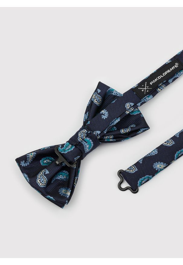 Pako Lorente - PAKO LORENTE – Granatowa mucha męska we wzór paisley. Kolor: niebieski. Materiał: poliester. Wzór: paisley. Styl: elegancki