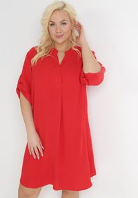 Born2be - Czerwona Sukienka Eurasius. Okazja: na co dzień. Kolor: czerwony. Materiał: tkanina. Wzór: gładki. Typ sukienki: proste, oversize. Styl: casual, boho. Długość: mini #7