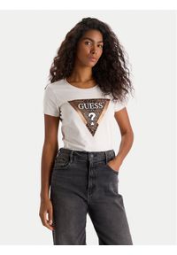 Guess T-Shirt W5BI28 J1314 Biały Slim Fit. Kolor: biały. Materiał: bawełna