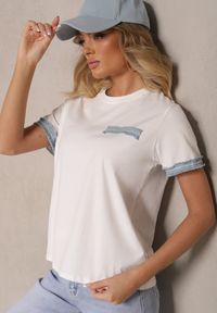 Renee - Biała Bawełniana Bluzka T-shirt Oversize z Ozdobnym Wykończeniem Mirnil. Okazja: na co dzień. Kolor: biały. Materiał: bawełna. Długość rękawa: krótki rękaw. Długość: krótkie. Styl: klasyczny, casual
