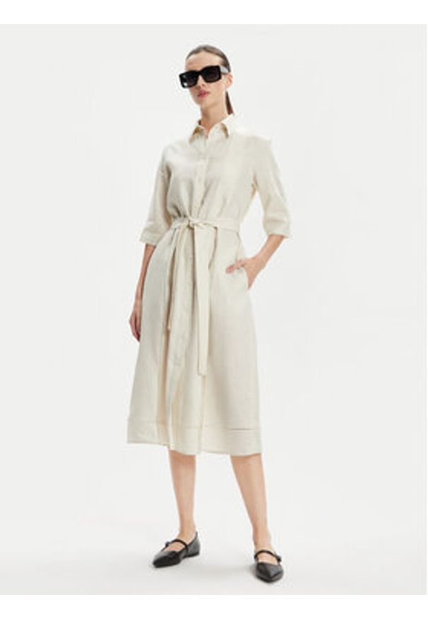 Max Mara Leisure Sukienka koszulowa Nocino 2416221028 Écru Regular Fit. Materiał: len. Typ sukienki: koszulowe