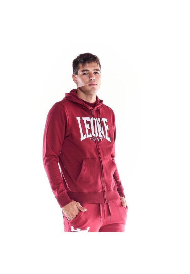 LEONE 1947 APPAREL - Męska zapinana na zamek bluza z kapturem Leone 1947 Apparel. Typ kołnierza: kaptur. Kolor: czerwony. Materiał: tkanina. Sport: fitness