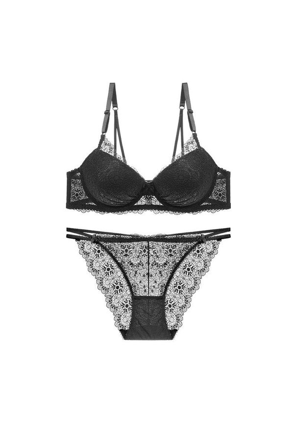 Intica - Koronkowy komplet bielizny z figami Pratibha. Kolor: czarny. Materiał: koronka. Wzór: koronka