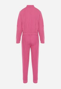 Born2be - Fuksjowy Komplet Dresowy z Prążkowanego Materiału Bluza z Kołnierzykiem i Spodnie z Gumką w Pasie Kerulla. Kolor: różowy. Materiał: dresówka, materiał, prążkowany #3
