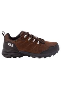 Buty trekkingowe męskie Jack Wolfskin Refugio Texapore. Zapięcie: sznurówki. Kolor: brązowy, szary, wielokolorowy. Materiał: guma, syntetyk, materiał. Szerokość cholewki: normalna