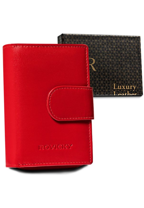 ROVICKY - Portfel skórzany Rovicky R-RD-41-GCL Red czerwony. Kolor: czerwony. Materiał: skóra