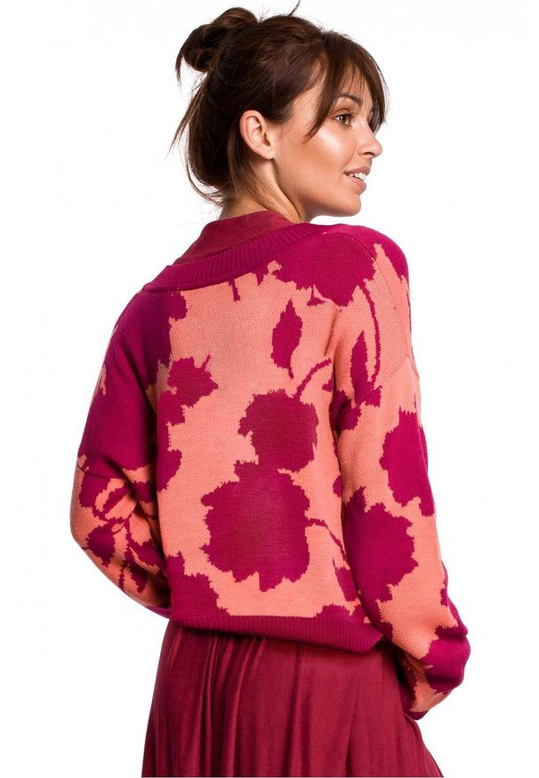 Sweter w kwiaty, długi, z długim rękawem, elegancki