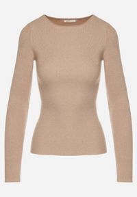 Born2be - Beżowy Sweter z Wiskozą i Metaliczną Nitką Lillanova. Okazja: na co dzień. Kolor: beżowy. Materiał: wiskoza. Długość rękawa: długi rękaw. Długość: długie. Styl: casual