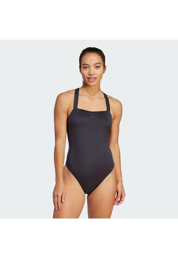 Adidas - Strój do pływania Iconisea Padded Premium X-Back. Kolor: biały, czarny, wielokolorowy. Materiał: materiał