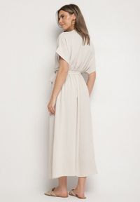 Born2be - Beżowa Sukienka z Bawełną i Ozdobnym Paskiem Lunistra. Okazja: na co dzień. Kolor: beżowy. Materiał: bawełna. Wzór: aplikacja. Styl: elegancki, casual, klasyczny #4