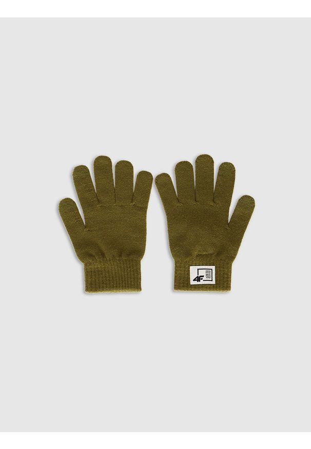 4f - 4F Rękawiczki dzianinowe z wiskozą dziecięce - khaki L/XL. Kolor: brązowy, wielokolorowy, oliwkowy. Materiał: wiskoza, dzianina. Styl: klasyczny