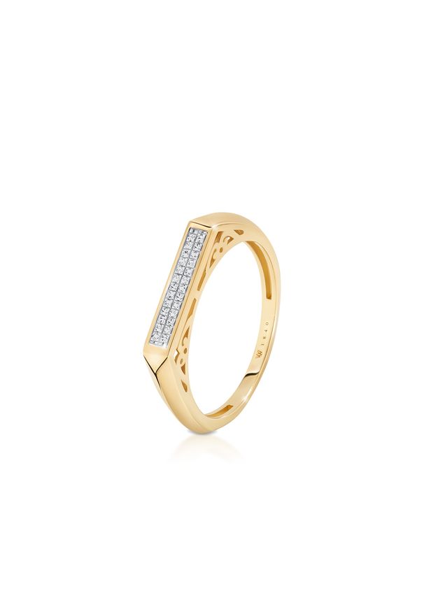 W.KRUK - Pierścionek złoty z diamentami. Materiał: złote. Kolor: złoty. Wzór: ażurowy, aplikacja. Kamień szlachetny: diament
