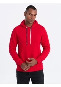 Ombre Clothing - Bluza męska z kapturem nierozpinana - czerwona V10 - Rozmiar: XXL. Typ kołnierza: kaptur. Kolor: czerwony. Materiał: poliester, bawełna #1