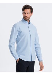 Ombre Clothing - Koszula męska z tkaniny w stylu Oxford REGULAR - niebieska V2 OM-SHOS-0114 - XXL. Kolor: niebieski. Materiał: tkanina #1
