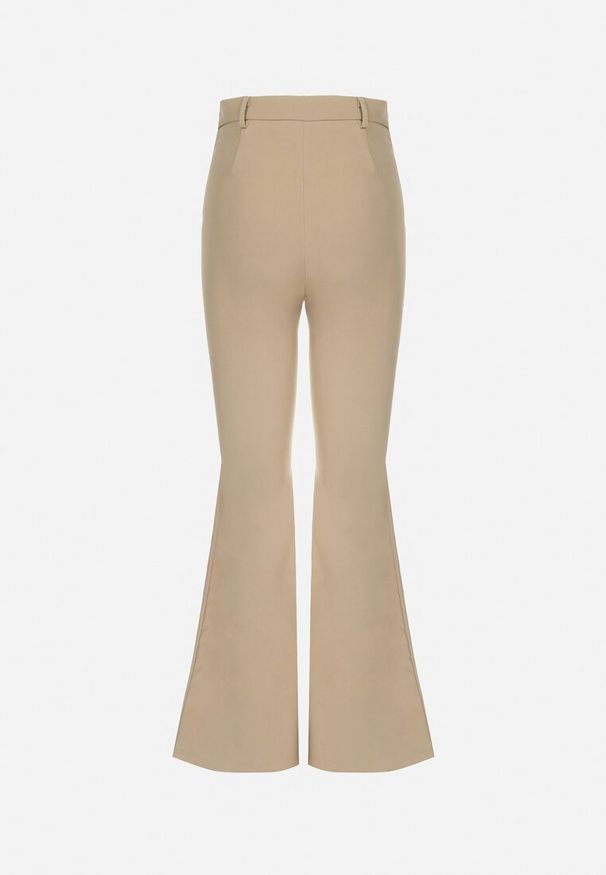 Born2be - Beżowe Spodnie Dzwony High Waist Yave. Okazja: na co dzień. Stan: podwyższony. Kolor: beżowy. Wzór: aplikacja. Styl: elegancki, casual