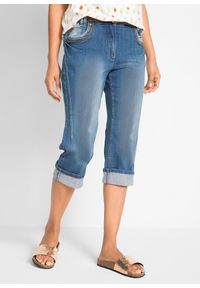bonprix - Dżinsy rybaczki Slim Fit, mid waist, bawełna. Kolor: niebieski #1